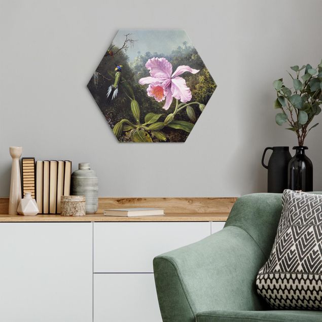 Wanddeko grün Martin Johnson Heade - Stillleben mit Orchidee und zwei Kolibris