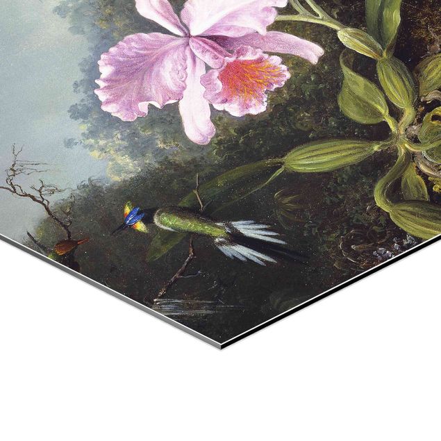 Wanddeko draußen Martin Johnson Heade - Stillleben mit Orchidee und zwei Kolibris