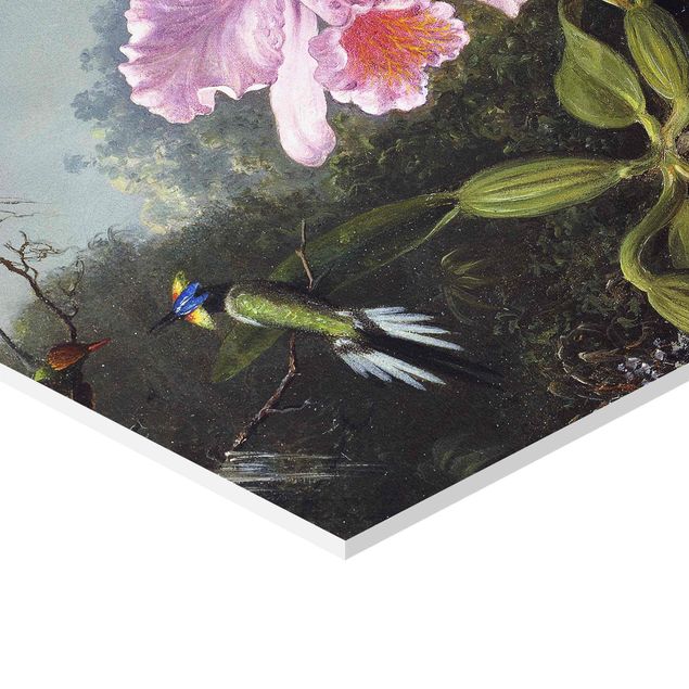Wanddeko Malerei Martin Johnson Heade - Stillleben mit Orchidee und zwei Kolibris