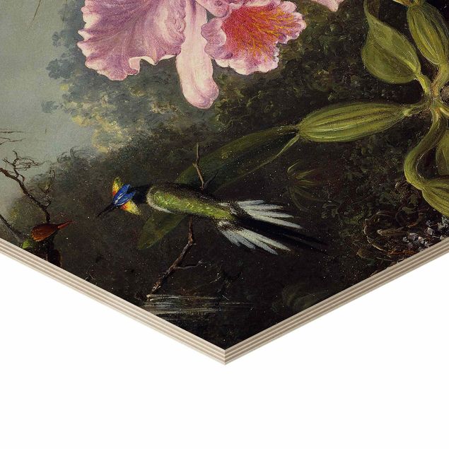 Wanddeko Malerei Martin Johnson Heade - Stillleben mit Orchidee und zwei Kolibris