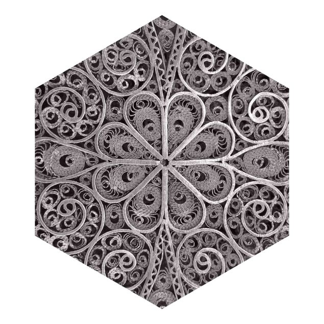 Wanddeko Treppenhaus Metall Ornamentik Mandala in Silber