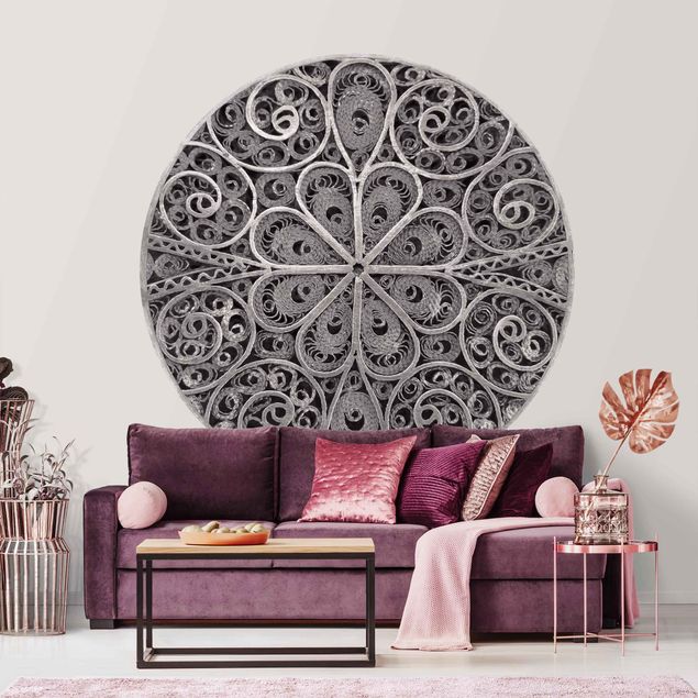 Wanddeko Wohnzimmer Metall Ornamentik Mandala in Silber