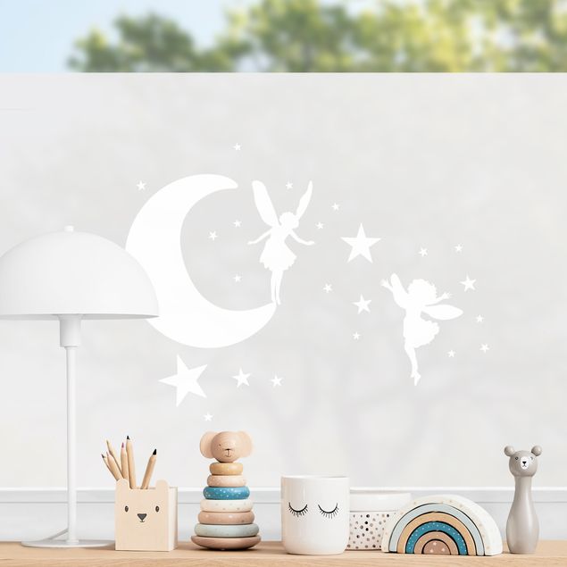Deko Kinderzimmer Mond mit Elfen und Sternen II