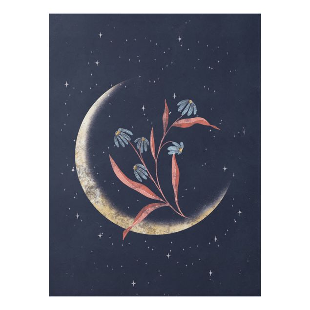Wanddeko Sternenhimmel Mondsichel und Margeriten