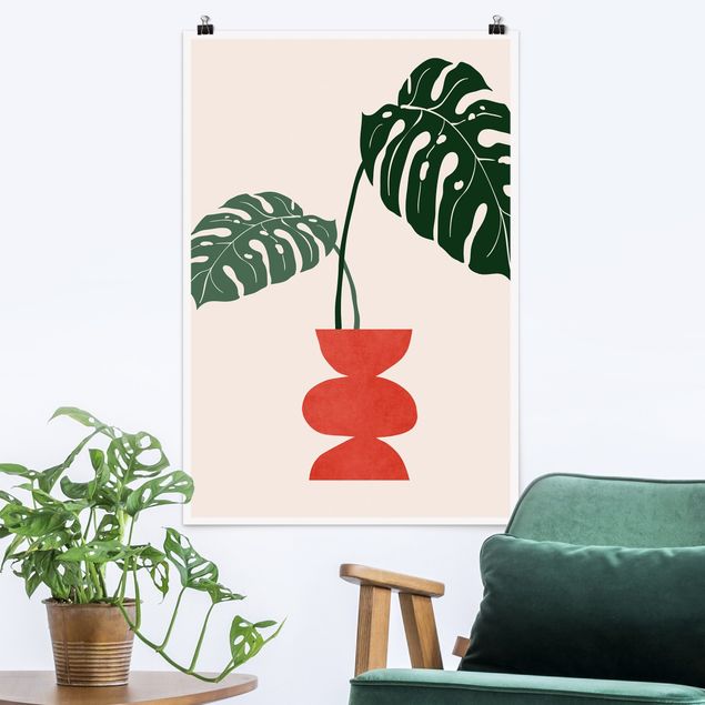 Wanddeko Büro Monstera in roter Vase