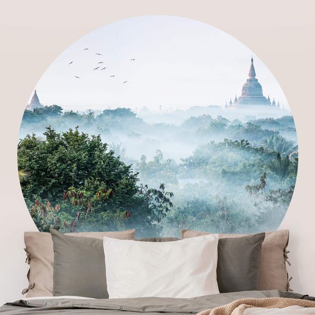 Wanddeko Schlafzimmer Morgennebel über dem Dschungel von Bagan