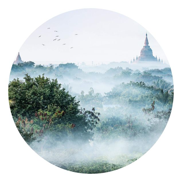 Wanddeko Büro Morgennebel über dem Dschungel von Bagan