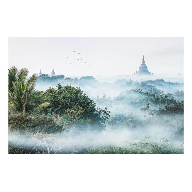 Wanddeko Schlafzimmer Morgennebel über dem Dschungel von Bagan