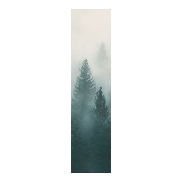 Wanddeko beige Nadelwald im Nebel