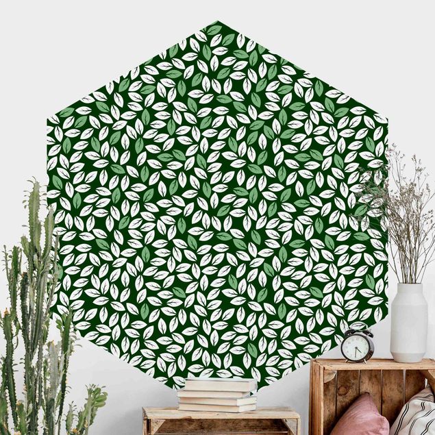 Wanddeko Schlafzimmer Natürliches Muster Blätterregen in Grün