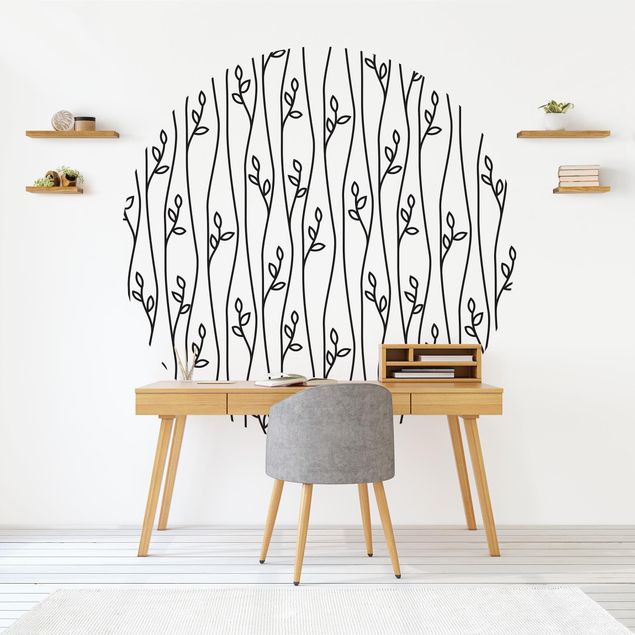 Wanddeko Schlafzimmer Natürliches Muster Pflanzenlinien in Schwarz