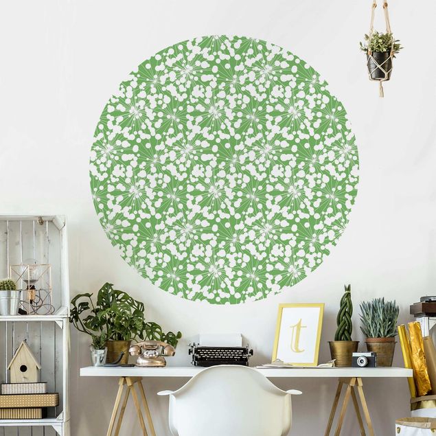 Wanddeko Wohnzimmer Natürliches Muster Pusteblume mit Punkten vor Grün