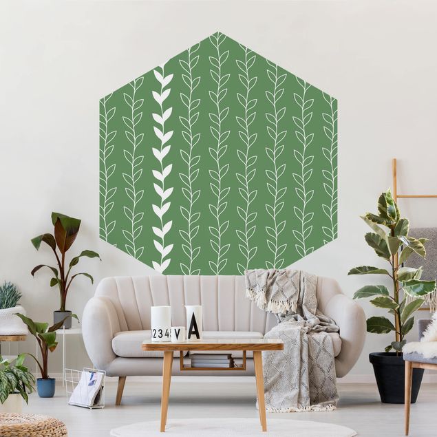 Wanddeko Esszimmer Natürliches Muster Rankenlinien auf Grün