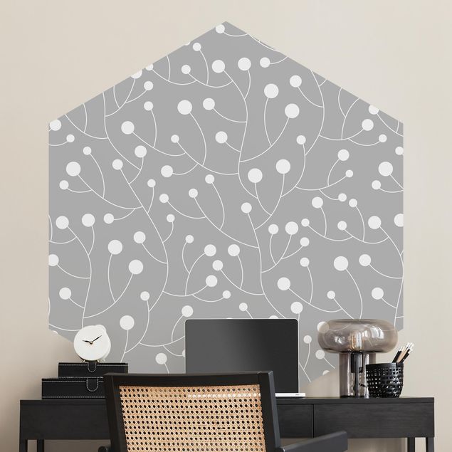 Wanddeko Schlafzimmer Natürliches Muster Wachstum mit Punkten auf Grau