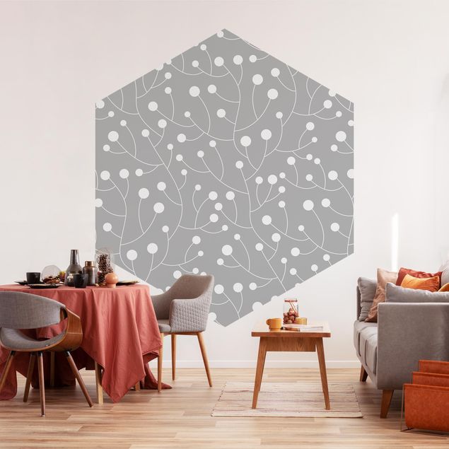 Wanddeko Esszimmer Natürliches Muster Wachstum mit Punkten auf Grau