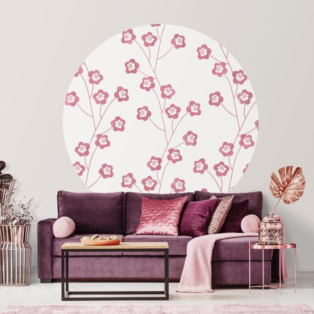 Wanddeko Wohnzimmer Natürliches Muster zarte Blumen in Rosa