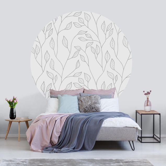 Wanddeko Wohnzimmer Natürliches Muster Zweige mit Blättern in Grau