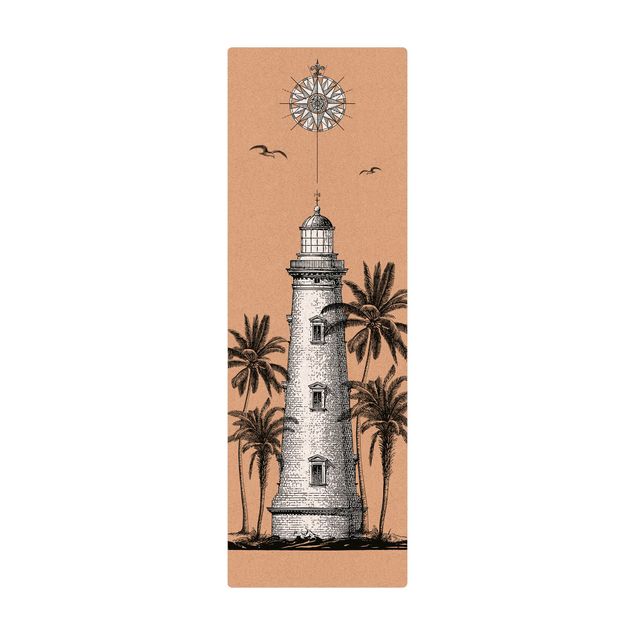 Wanddeko Palme Nautik Leuchtturm mit Kompassrose
