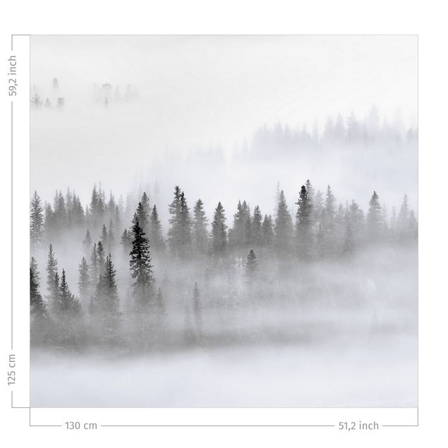 Wanddeko Schlafzimmer Nebel im Tannenwald Schwarz-Weiß