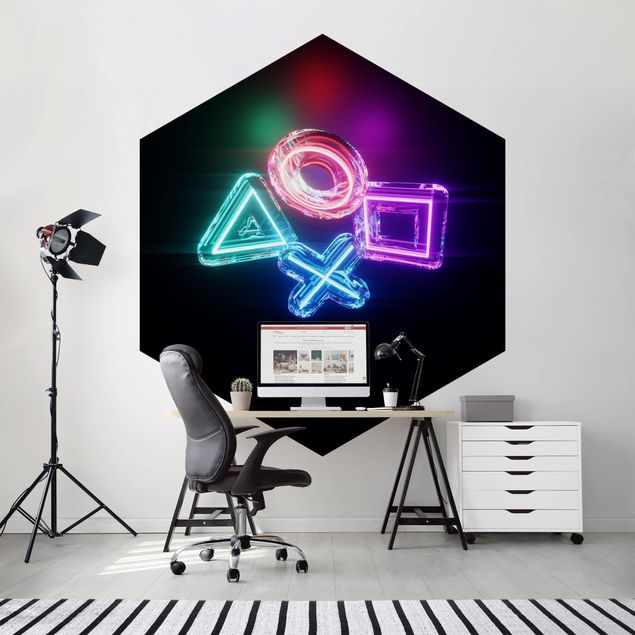 Wanddeko Büro Neon Kreis Quadrat Dreieck X