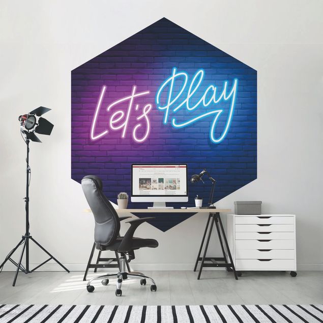 Wanddeko Büro Neon Schrift Let's Play
