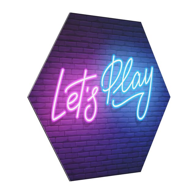 Wanddeko über Sofa Neon Schrift Let's Play