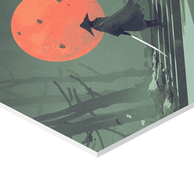 Wandbilder Modern Ninja im roten Mondschein