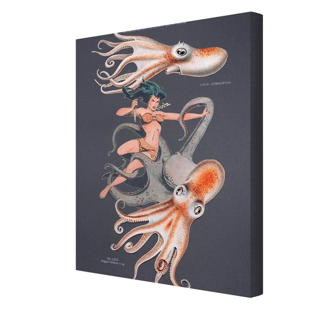 Wanddeko Büro Nymphe mit Oktopussen
