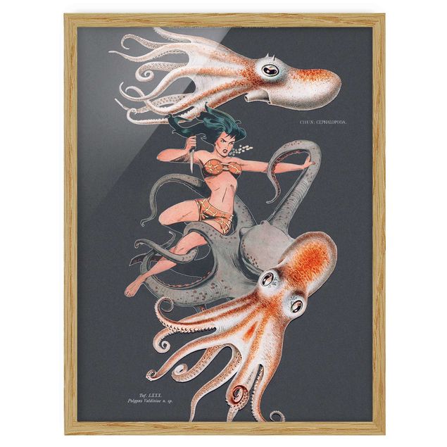 Wanddeko Schlafzimmer Nymphe mit Oktopussen