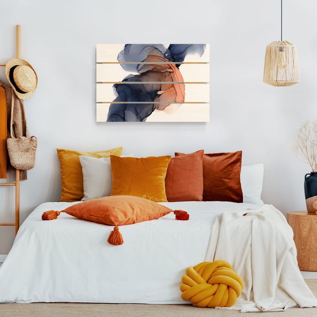 Wanddeko Schlafzimmer Ozeantropfen Blau-Orange mit Gold