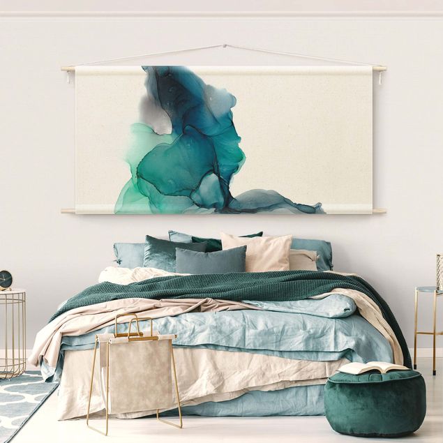 Wanddeko Schlafzimmer Ozeantropfen Türkis mit Gold