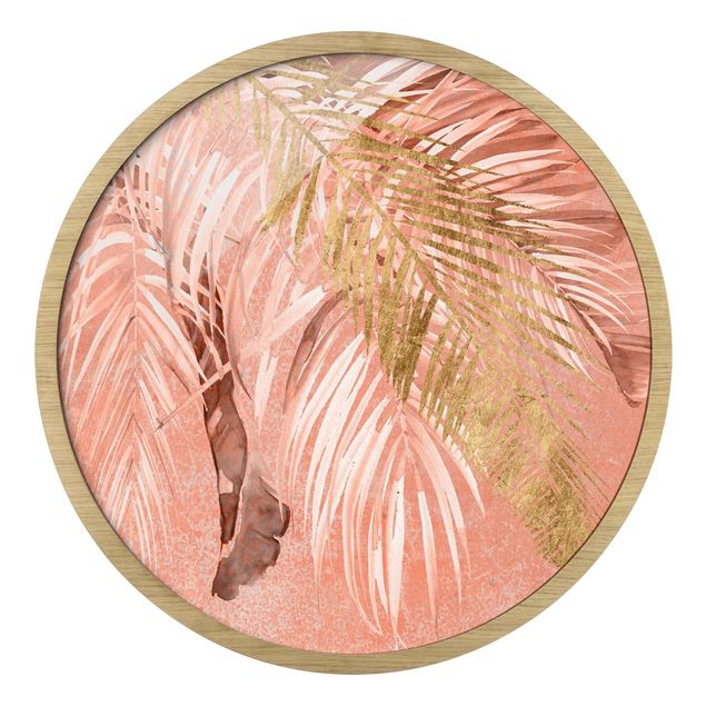 Wanddeko über Sofa Palmenblätter Rosa und Gold II