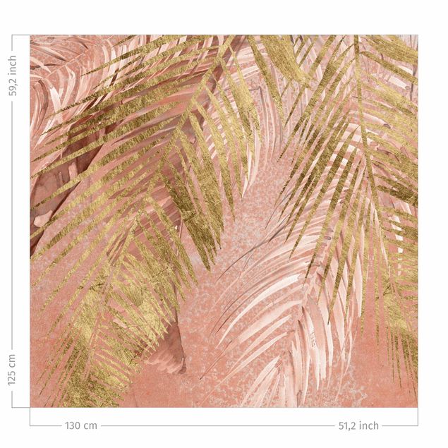 Wohndeko Botanik Palmenblätter Rosa und Gold III