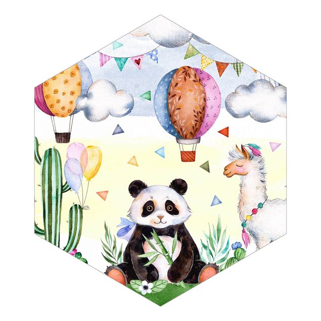 Wanddeko Jungenzimmer Panda und Lama Aquarell