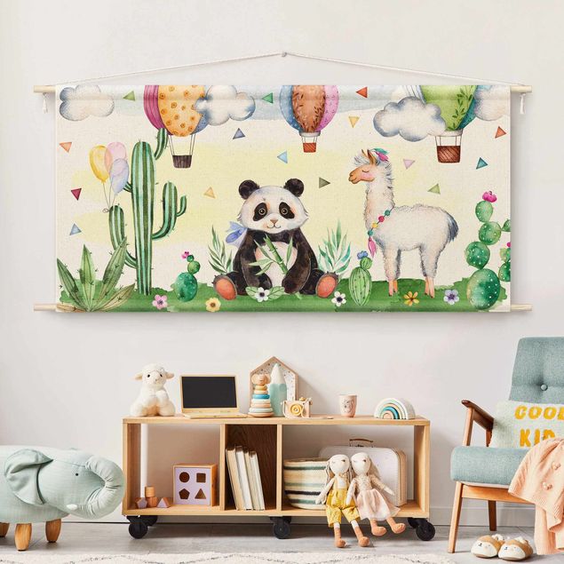 Deko Kinderzimmer Panda und Lama Aquarell