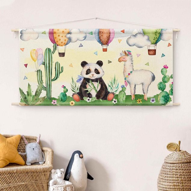 Wanddeko Büro Panda und Lama Aquarell