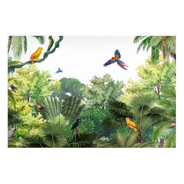 Wanddeko grün Papageienparade im Dschungel