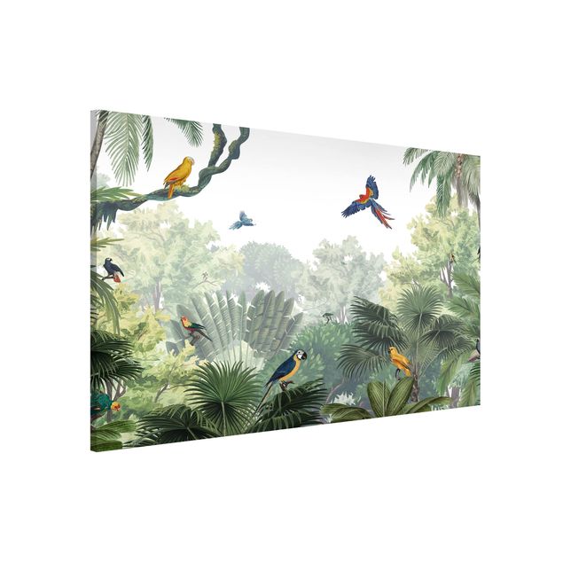 Wanddeko Schlafzimmer Papageienparade im sanften Dschungel