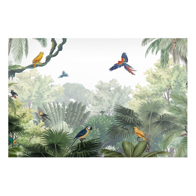 Wanddeko grün Papageienparade im sanften Dschungel