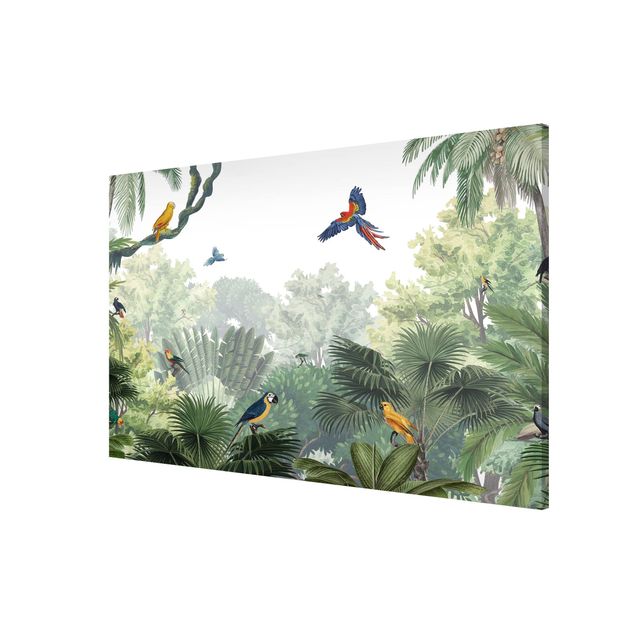 Wanddeko Büro Papageienparade im sanften Dschungel