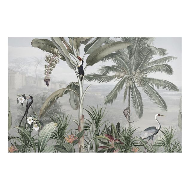 Wanddeko grün Paradiesvögel im Dschungelpanorama