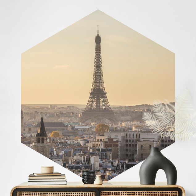 Hexagon Fototapete selbstklebend - Paris im Morgengrauen