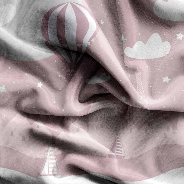 Wanddeko Babyzimmer Paris mit Sternen und Heißluftballon in Rosa