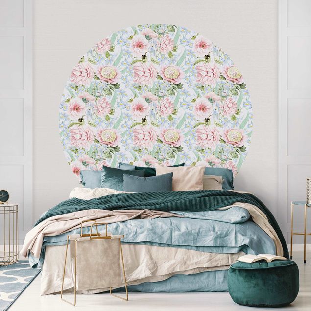 Wanddeko Wohnzimmer Pastell Blumen Rosa Blau