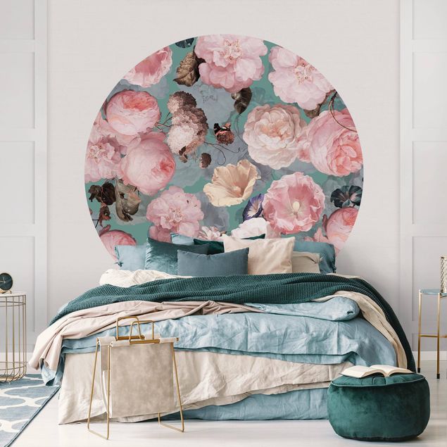 Wanddeko Schlafzimmer Pastell Rosentraum auf Blau