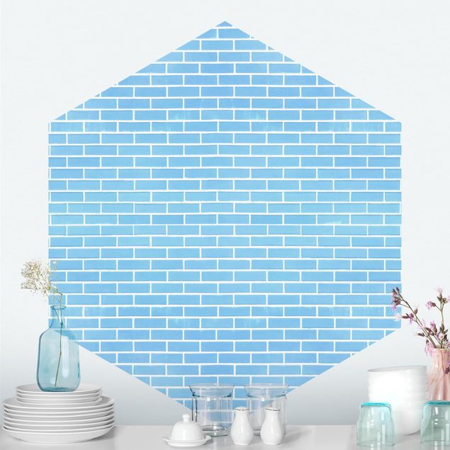 Wanddeko blau Pastellblaue Ziegelwand