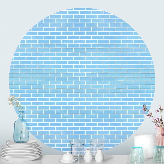 Wanddeko blau Pastellblaue Ziegelwand