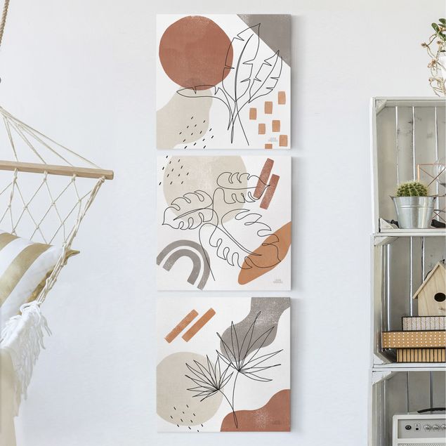 Wanddeko Schlafzimmer Pflanzenblätter Lineart und Terracotta Farben