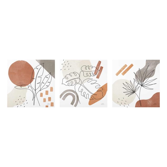 Wanddeko Büro Pflanzenblätter Lineart und Terracotta Farben
