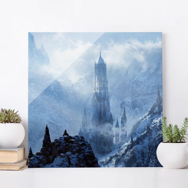 Wanddeko blau Phantastisches Schloss im Schnee